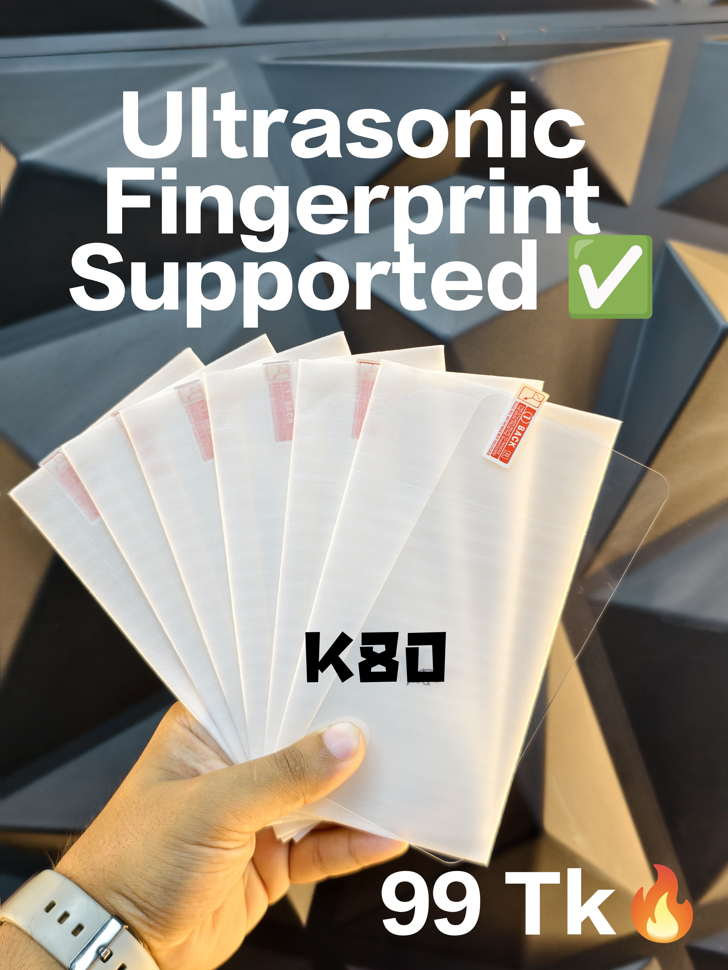 Ultrasonic Fingerprint Supported Full Transparent Screen Protector For Redmi K80